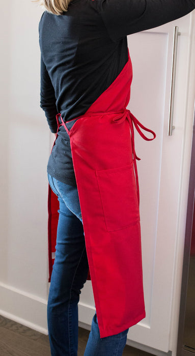 3 Pocket Bib Aprons with Pencil and Book Pockets - 29x36 - 100% Polyester - Straight Cut - 6.4 oz. - Red