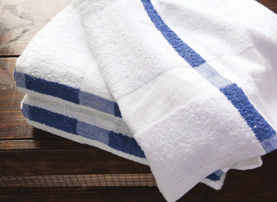 100% Ringspun Cotton Bath Towels - 24x48 - White with Blue stripe - 10.67 oz.