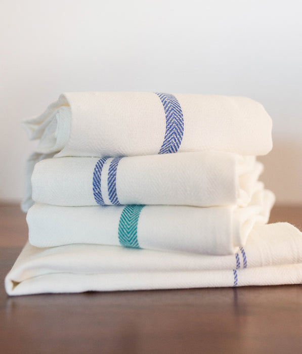 100% Cotton Striped Herringbone Kitchen Towels - 15x29 - Green center - 2.25 oz.