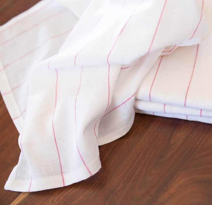 100% Cotton Glass Towels in White with Red Stripes for Glassware Cleaning - 16x28 - 2 oz.