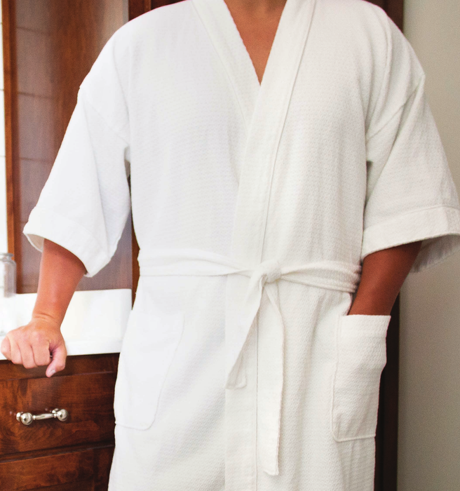 Kimono Robe - 65% Polyester / 45% Cotton with 2 Front Pockets - 55 inches - 20 oz. - White