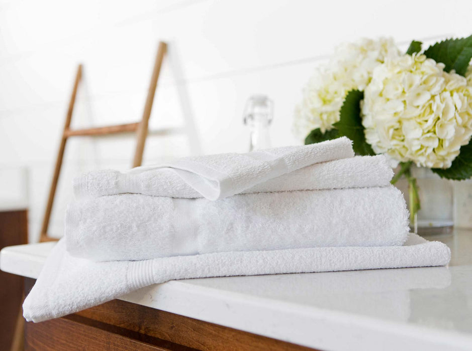 Cam Border Bath Towels in 100% Ringspun Cotton - 24x50 - White - 14 oz.