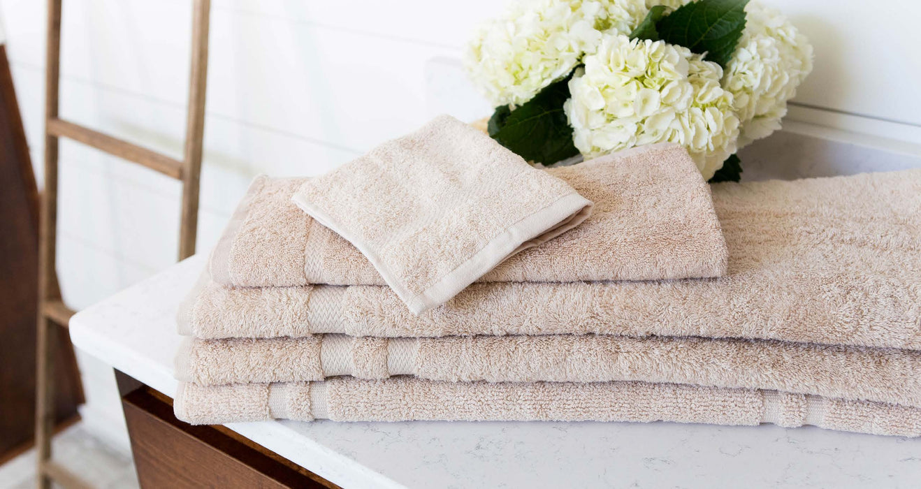 Dobby Border Bath Towels in 100% Ringspun Cotton - 27x54 - Beige - 22.67 oz.