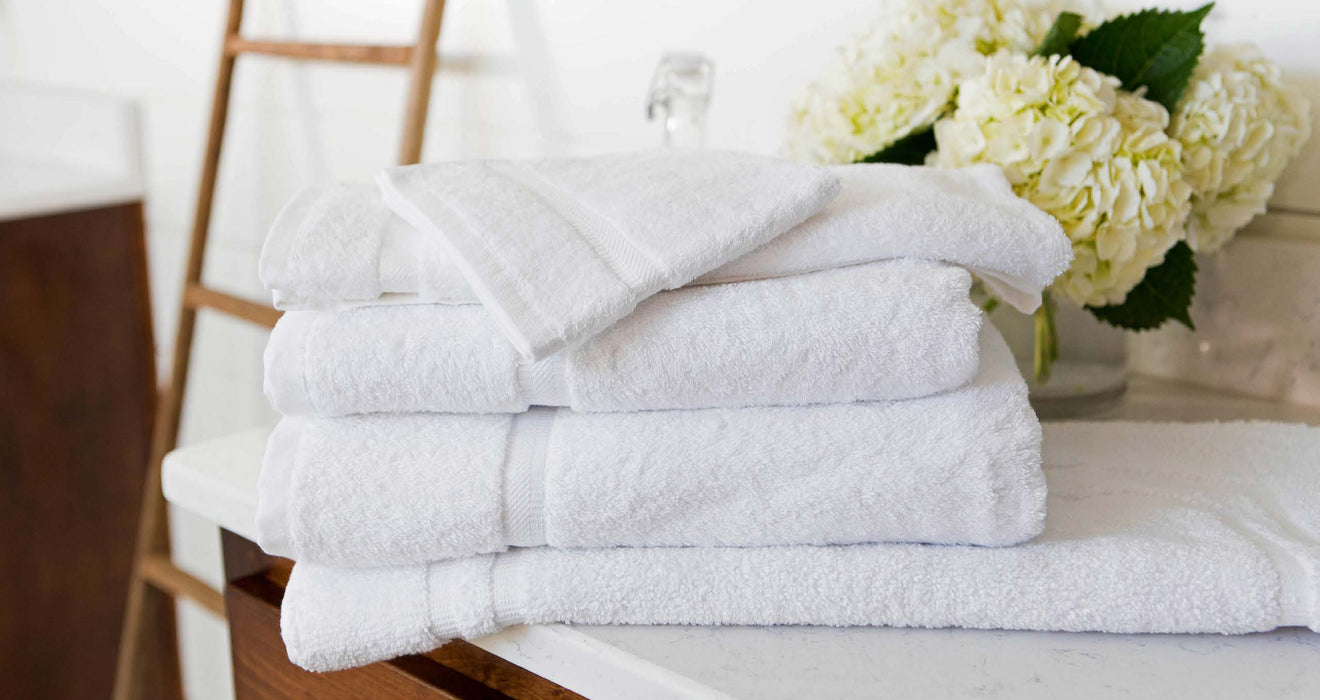 Dobby Border Bath Towels in 100% Ringspun Cotton - 27x50 - White - 18.67 oz.