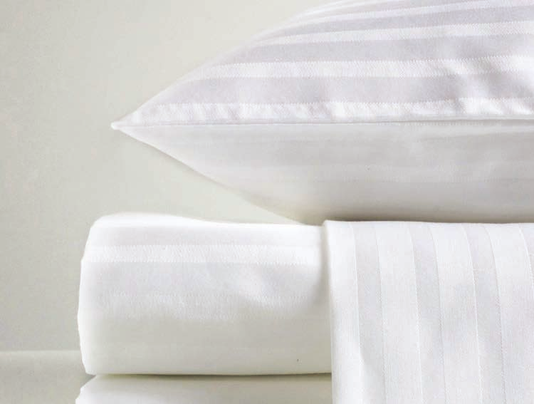 T-250 Sateen - Satin Stripe Flat Sheets - 55% Cotton 45% Polyester - 17.4 oz. - Twin size - 66x120 - White